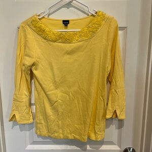 Rafaella Yellow Flutter Sleeve Ruffled Blouse